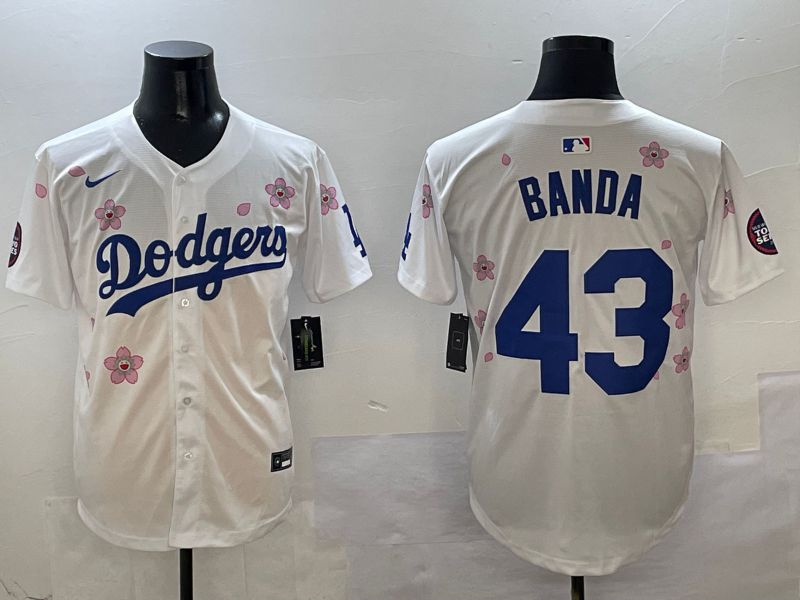 Men Los Angeles Dodgers #43 Banda White Sakura Edition 2025 Nike MLB Jersey style 1